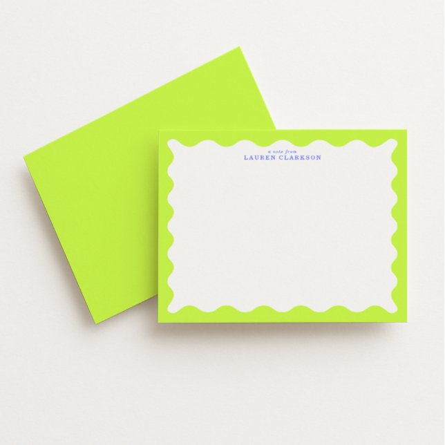 Lime Green Wavy Frame Note Card with Cobalt Text Einladung (Von Creator hochgeladen)