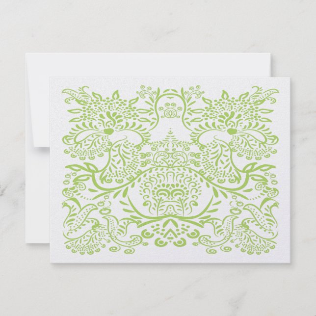 Lime Green Whimsical Bird Hochzeitskarten RSVP Karte (Vorderseite)