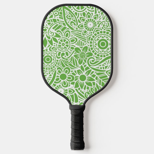 Lime Green & White Abstrakt Floral Hawaiian Pickleball Schläger (Vorderseite)