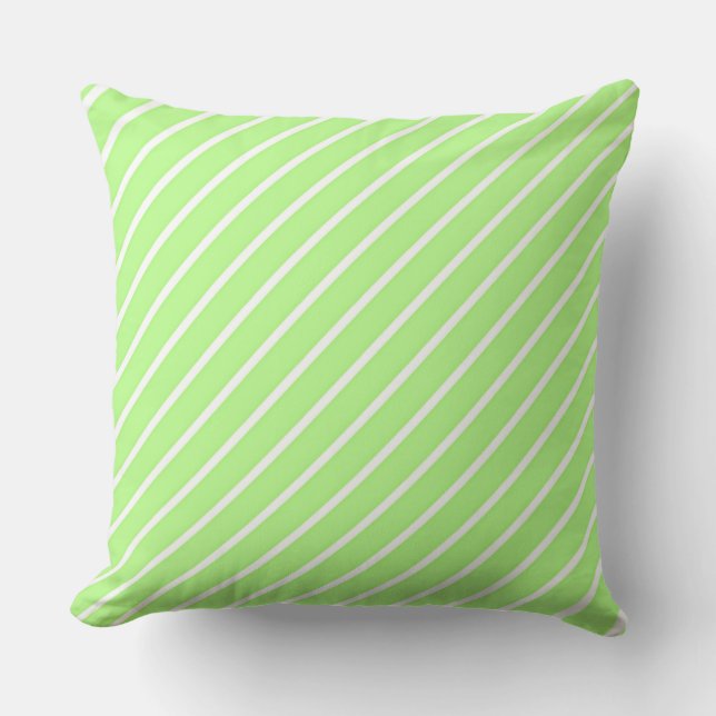 Lime Green White Diagonal Strip Kissen (Vorderseite)