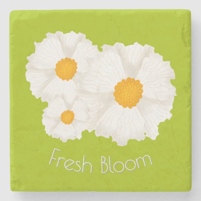 Lime Green White Floral Marmor Stone Untersetzer (Vorderseite)