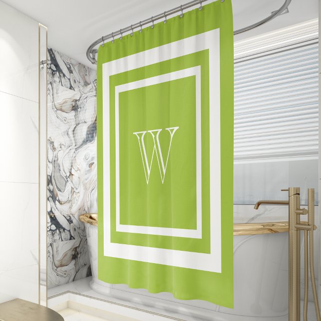 Lime Green White Gerahmt Monogram Duschvorhang (Von Creator hochgeladen)