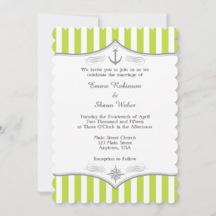 Lime Green White Gray Nautical Wedding Einladung