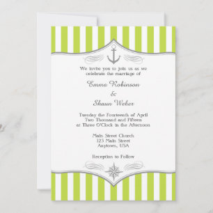 Lime Green White Gray Nautical Wedding Einladung