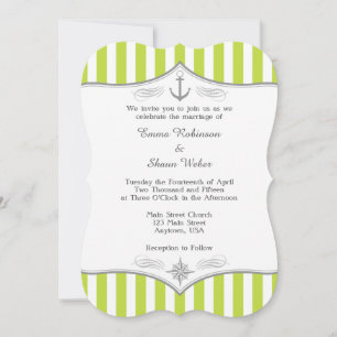 Lime Green White Gray Nautical Wedding Einladung