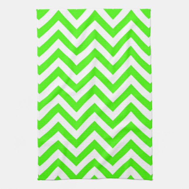 Lime Green White Large Zickzack ZigZag Muster Geschirrtuch (Vertikal)