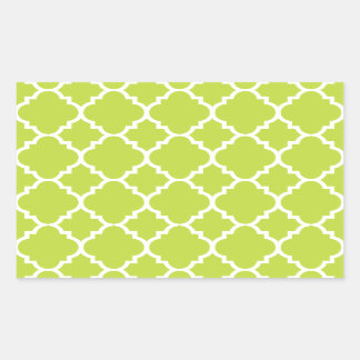 Lime Green White Quatrefoil marokkanisches Muster Rechteckiger Aufkleber