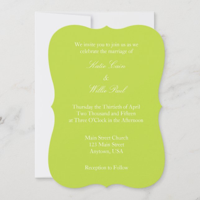 Lime Green White Schlicht Simple Wedding Einladung (Vorderseite)