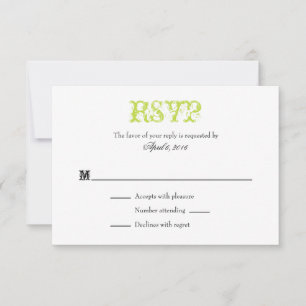 Lime Green White Schlicht Simple Wedding RSVP Card