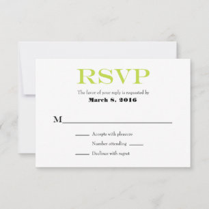 Lime Green White Schlicht Simple Wedding RSVP Card