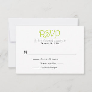 Lime Green White Schlicht Simple Wedding RSVP Card