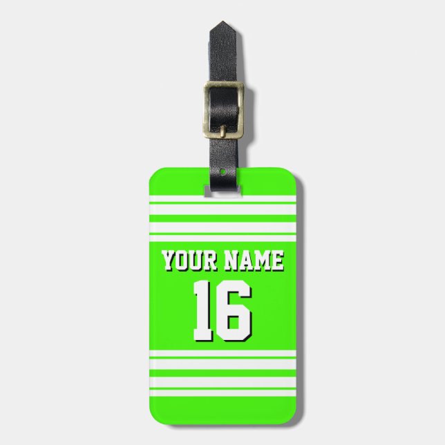 Lime Green White Team Jersey Name Gepäckanhänger (Vorderseite vertikal)
