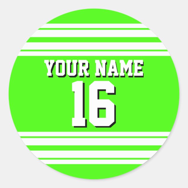 Lime Green White Team Jersey Name Runder Aufkleber (Vorderseite)
