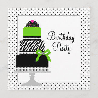 Lime Green Zebra Cake Cupcake Birthday Party Einladung