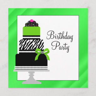 Lime Green Zebra Cake Cupcake Birthday Party Einladung
