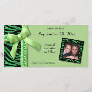 Lime Green Zebra Gems Save the Date Card