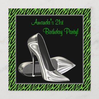 Lime Green Zebra High Heels Geburtstagsparty Einladung
