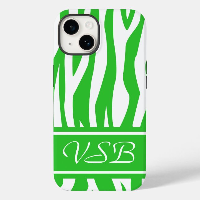 Lime Green Zebra Print mit Monogramm Case-Mate iPhone Hülle (Rückseite)