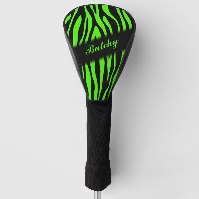 Lime Green Zebra Print Personalisiert Golf Headcover (Vorderseite)