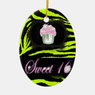 Lime Green Zebra print Sweet 16 Gift Ornament