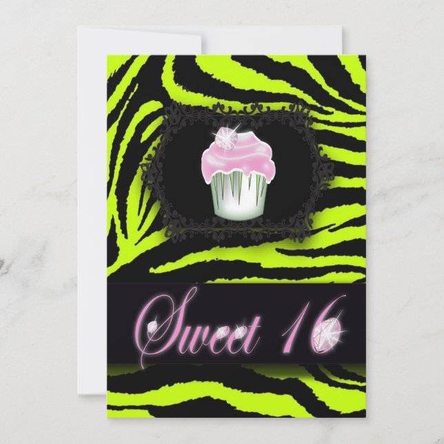Lime Green Zebra Print Sweet 16 Party Einladungen (Vorderseite)