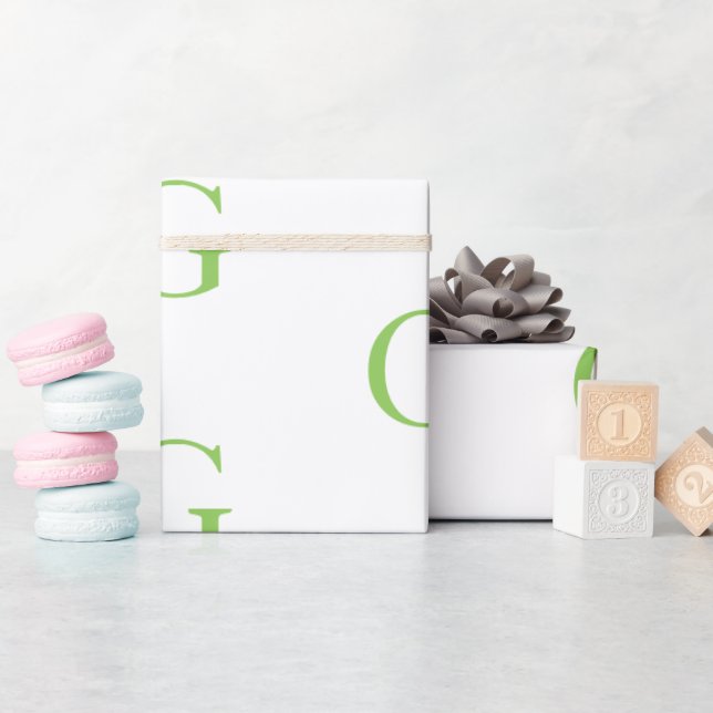 Lime-Grün und Weiß-Monogramm Geschenkpapier (Babyparty)