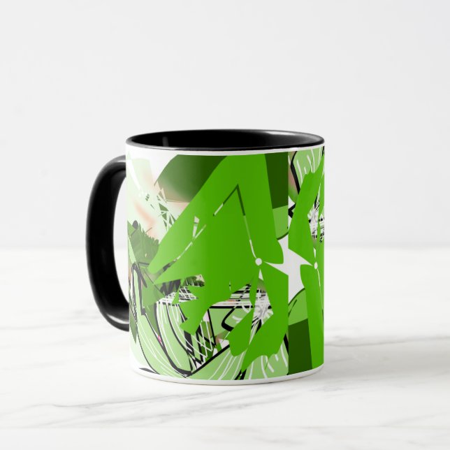 Lime Jungle Lines — Grüner abstrakter Wrap-Becher Tasse (Vorderseite Links)