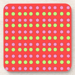Lime-Oktagone und Magenta-Sterne auf Rot Getränkeuntersetzer