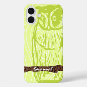 Lime Owl Holzmaserung Muster Wählen Sie Ihre Farbe iPhone 16 Plus Hülle