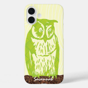Lime Owl Holzmaserungsmuster Wählen Sie Ihre Farbe iPhone 16 Plus Hülle
