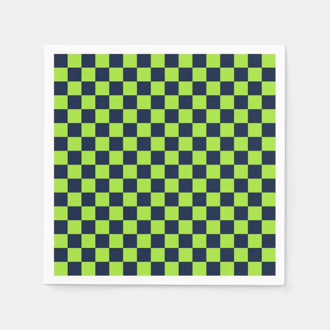 Lime- und marineblaues Schachbrettmuster Serviette (Vorderseite)