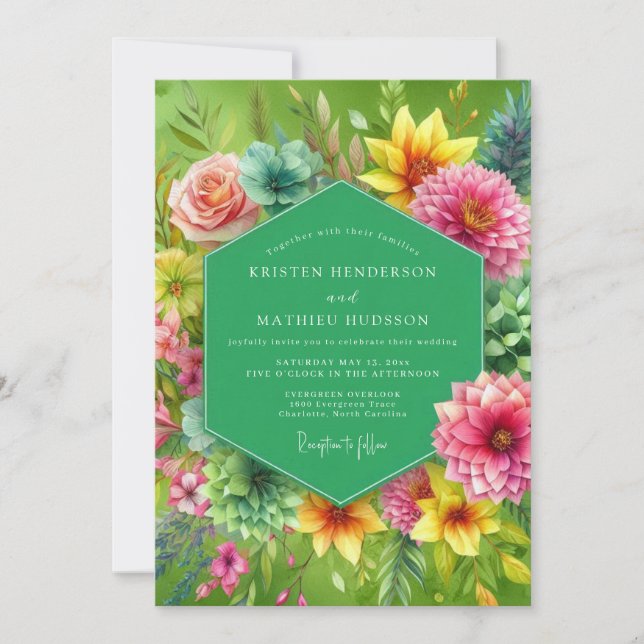 Lime Vibrant Bloom Wedding Einladung (Vorderseite)