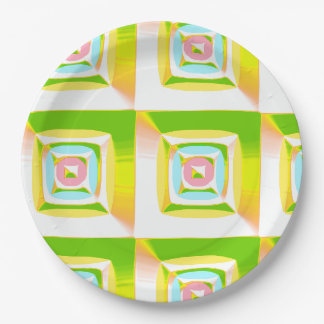 Limegrün Gelb Blau Pink 3D aufgeblasene Quadrate Pappteller