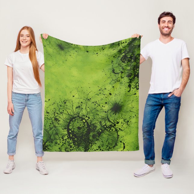 Limegrünes Grunge mit schwarzen Akzenten Fleecedecke (Beispiel)