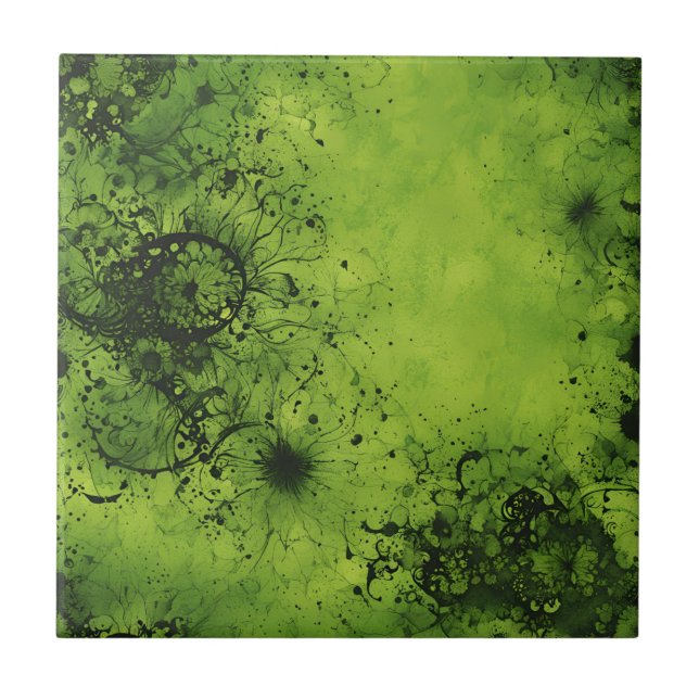 Limegrünes Grunge mit schwarzen Akzenten Fliese (Vorderseite)