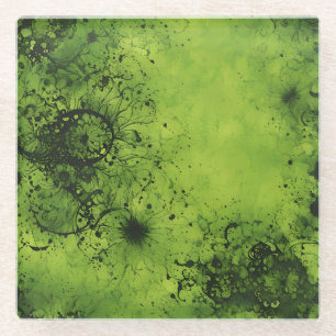 Limegrünes Grunge mit schwarzen Akzenten Glasuntersetzer
