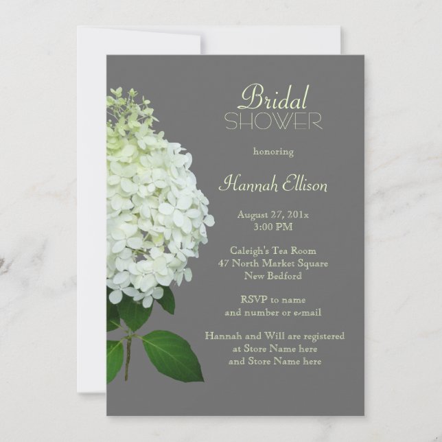 Limelight Hydrangea Gray Bridal / Polterabend Einladung (Vorderseite)