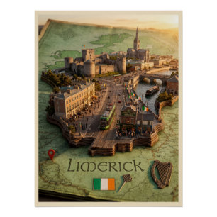 Limerick Irland 3D-Karten-Illustrationsposter Poster