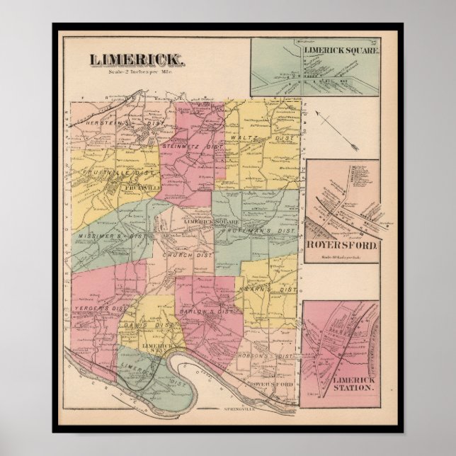 Limerick Royersford PA Pennsylvania Karte 1871 Poster (Vorne)