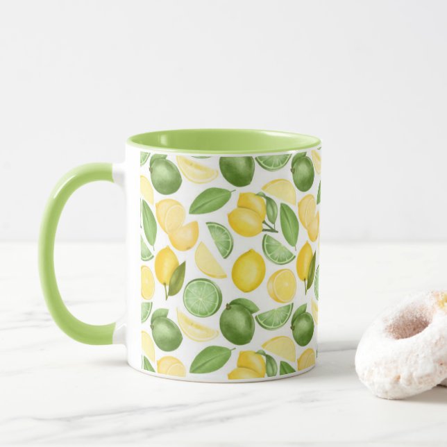 Limes Limes Blätter Muster Green Coffee Tasse (Mit Donut)