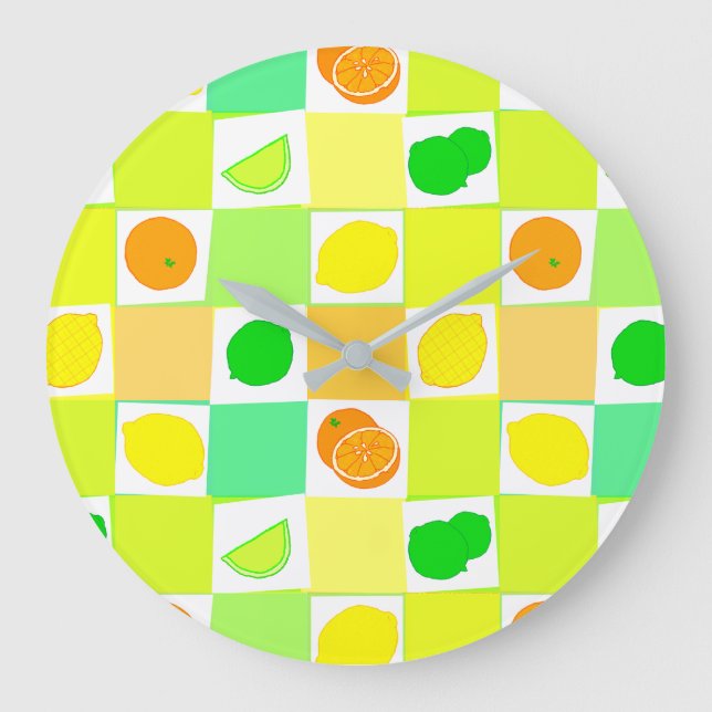 Limes Orangen mit Scheiben, Muster Küche C Große Wanduhr (Vorderseite)