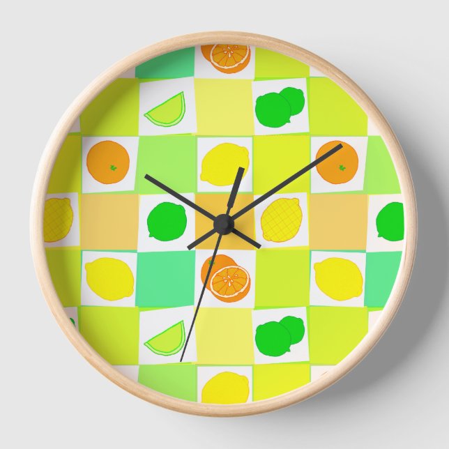 Limes Orangen mit Scheiben, Musterküche Uhr (Vorderseite)