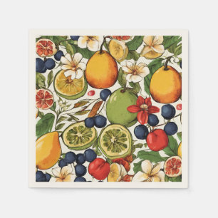 Limes, Zitronen und Blume aus dem Mittelmeerraum. Serviette