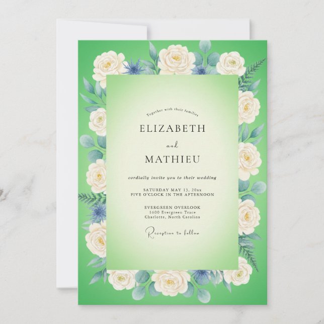 Limette Azure Blütenhochzeit Einladung (Vorderseite)