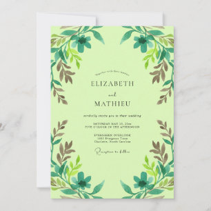 Limette Grün Teal Laub Eukalyptus Hochzeit Einladung