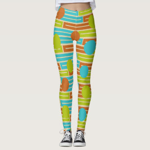 Limette grün, Zimtbraun, türkisfarbene Rechtecke Leggings