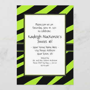 Limette Grüne und schwarze Zebrastreifen Sweet 16 Einladung