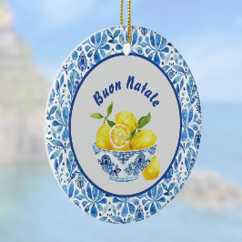 Limette Mittelmeer Buon Natale Azulejo Blau Toile Keramik Ornament