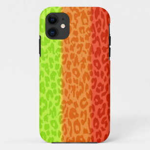 Limette Orange Rot Leopard Retro Streifen iPhone 11 Hülle