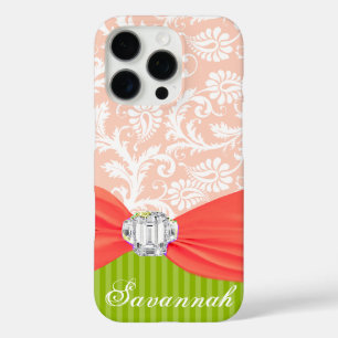 Limette und Korallen-Faux-Rhinstone-Personalisieru iPhone 16 Pro Hülle